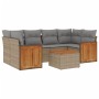 Set sofás de jardín 7 piezas y cojines ratán sintético beige