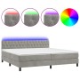 Box spring bed with mattress and LED light gray velvet 200x200 cm by vidaXL, Beds and slatted bases - Ref: Foro24-3134603, Pr...