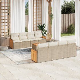 Set de sofás de jardín 9 pzas con cojines ratán sintético beige
