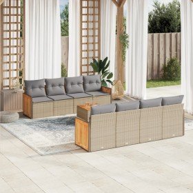 Set de sofás de jardín 9 pzas con cojines ratán sintético beige