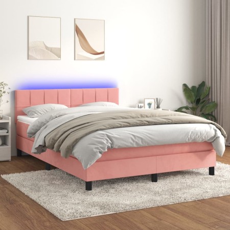 Boxspringbett mit Matratze und LED-Rosa-Samt 140x200 cm von vidaXL, Betten und Lattenroste - Ref: Foro24-3134410, Preis: 414,...