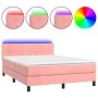 Box spring bed with mattress and LED pink velvet 140x200 cm by vidaXL, Beds and slatted bases - Ref: Foro24-3134410, Price: 4...