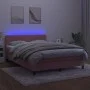 Box spring bed with mattress and LED pink velvet 140x200 cm by vidaXL, Beds and slatted bases - Ref: Foro24-3134410, Price: 4...