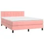 Box spring bed with mattress and LED pink velvet 140x200 cm by vidaXL, Beds and slatted bases - Ref: Foro24-3134410, Price: 4...