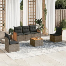 Set de muebles de jardín 6 pzas y cojines ratán sintético gris Set de muebles de jardín 6 pzas y cojines ratán sintético gris