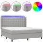Box spring bed mattress and LED lights light gray fabric 180x200 cm by vidaXL, Beds and slatted bases - Ref: Foro24-3138653, ...