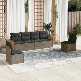 Set de muebles de jardín 6 pzas y cojines ratán sintético gris Set de muebles de jardín 6 pzas y cojines ratán sintético gris
