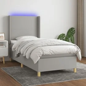 Box spring bed mattress and LED lights light gray fabric 100x200 cm by vidaXL, Beds and slatted bases - Ref: Foro24-3138693, ...