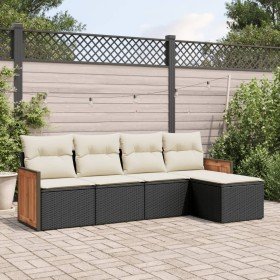 Set de muebles de jardín 5 pzas y cojines ratán sintético negro Set de muebles de jardín 5 pzas y cojines ratán sintético negro