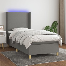 Cama box spring colchón y luces LED tela gris oscuro 80x200 cm