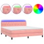 Cama box spring colchón y LED terciopelo rosa 180x200 cm de vidaXL, Camas y somieres - Ref: Foro24-3134602, Precio: 515,10 €,...