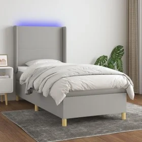 Box spring bed mattress and LED lights light gray fabric 90x190 cm by vidaXL, Beds and slatted bases - Ref: Foro24-3138677, P...