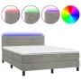 Box spring bed with mattress and LED light gray velvet 140x200 cm by vidaXL, Beds and slatted bases - Ref: Foro24-3134465, Pr...