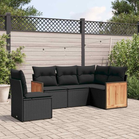 Set de muebles de jardín 5 pzas y cojines ratán sintético negro