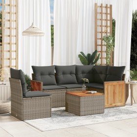Set de muebles de jardín 6 pzas y cojines ratán sintético gris Set de muebles de jardín 6 pzas y cojines ratán sintético gris