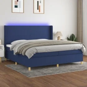 Box spring bed mattress and LED lights blue fabric 200x200 cm by vidaXL, Beds and slatted bases - Ref: Foro24-3138747, Price:...