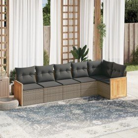 Set de muebles de jardín 6 pzas y cojines ratán sintético gris Set de muebles de jardín 6 pzas y cojines ratán sintético gris