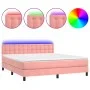 Box spring bed with mattress and LED pink velvet 160x200 cm by vidaXL, Beds and slatted bases - Ref: Foro24-3134656, Price: 4...