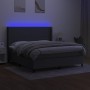 Cama box spring colchón y luces LED tela gris oscuro 180x200 cm