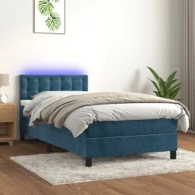 Box spring bed with mattress and LED dark blue velvet 90x190 cm by vidaXL, Beds and slatted bases - Ref: Foro24-3134619, Pric...