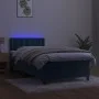 Box spring bed with mattress and LED dark blue velvet 90x190 cm by vidaXL, Beds and slatted bases - Ref: Foro24-3134619, Pric...