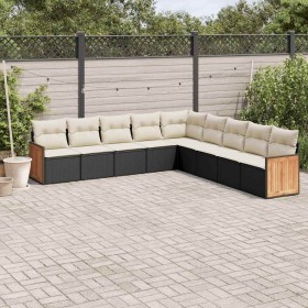 Set de sofás de jardín 8 piezas y cojines ratán sintético negro