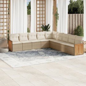 Set de sofás de jardín 9 pzas con cojines ratán sintético beige Set de sofás de jardín 9 pzas con cojines ratán sintético beige