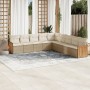 Set de sofás de jardín 9 pzas con cojines ratán sintético beige