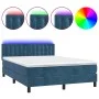 Box spring bed with mattress and LED dark blue velvet 140x190 cm by vidaXL, Beds and slatted bases - Ref: Foro24-3134643, Pri...
