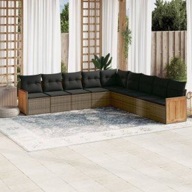 Set de muebles de jardín 9 pzas y cojines ratán sintético gris Set de muebles de jardín 9 pzas y cojines ratán sintético gris