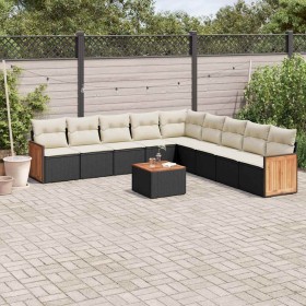 Set de sofás de jardín 10 pzas cojines ratán sintético negro