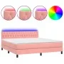 Box spring bed with mattress and LED pink velvet 160x200 cm by vidaXL, Beds and slatted bases - Ref: Foro24-3134596, Price: 4...