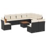 Set de sofás de jardín 11 pzas y cojines ratán sintético negro
