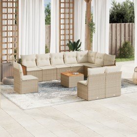 Set de sofás de jardín 11pzas con cojines ratán sintético beige