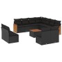 Set de sofás de jardín 12 piezas cojines ratán sintético negro