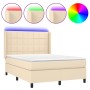 Boxspringbettmatratze und LED-Leuchten aus cremefarbenem Stoff 140x200 cm von vidaXL, Betten und Lattenroste - Ref: Foro24-31...