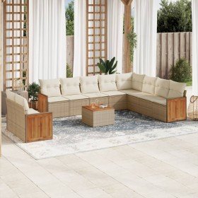 Set de sofás de jardín 11pzas con cojines ratán sintético beige en Conjuntos de jardín | Comprar online en Foro24