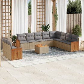 Set de sofás de jardín 11pzas con cojines ratán sintético beige