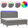Box spring bed mattress and LED lights light gray fabric 200x200 cm by vidaXL, Beds and slatted bases - Ref: Foro24-3138342, ...