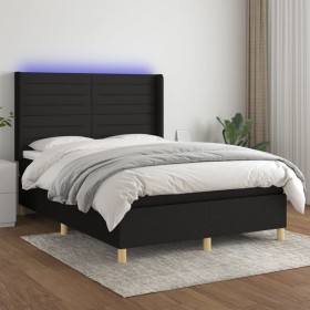 Cama box spring colchón y luces LED tela negro 140x190 cm de vidaXL, Camas y somieres - Ref: Foro24-3138951, Precio: 495,60 €...