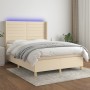 Box spring bed mattress and LED lights cream fabric 140x200 cm by vidaXL, Beds and slatted bases - Ref: Foro24-3138962, Price...