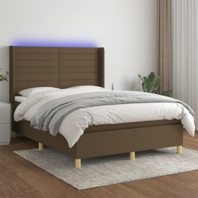 Boxspringbettmatratze LED-Leuchten dunkelbrauner Stoff 140x190 cm von vidaXL, Betten und Lattenroste - Ref: Foro24-3138952, P...