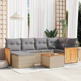 Set sofás de jardín 7 piezas y cojines ratán sintético beige en Conjuntos de jardín | Comprar online en Foro24