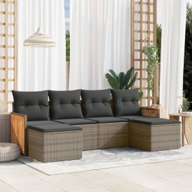 Set de muebles de jardín 6 pzas y cojines ratán sintético gris Set de muebles de jardín 6 pzas y cojines ratán sintético gris