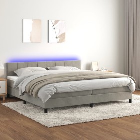 Cama box spring colchón y LED terciopelo gris claro 200x200 cm de vidaXL, Camas y somieres - Ref: Foro24-3134423, Precio: 536...
