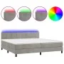 Box spring bed with mattress and LED light gray velvet 200x200 cm by vidaXL, Beds and slatted bases - Ref: Foro24-3134423, Pr...
