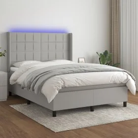 Box spring bed mattress and LED lights light gray fabric 140x190 cm by vidaXL, Beds and slatted bases - Ref: Foro24-3138309, ...