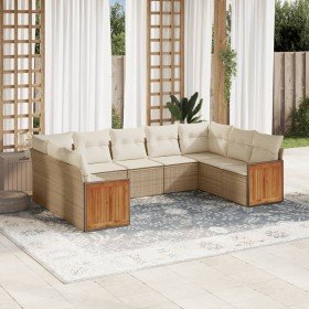 Set de sofás de jardín 9 pzas con cojines ratán sintético beige en Conjuntos de jardín | Comprar online en Foro24