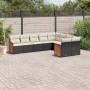 Set de sofás de jardín 8 piezas y cojines ratán sintético negro