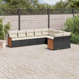 Set de sofás de jardín 8 piezas y cojines ratán sintético negro
